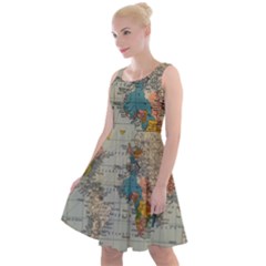 Vintage World Map Knee Length Skater Dress by Cowasu