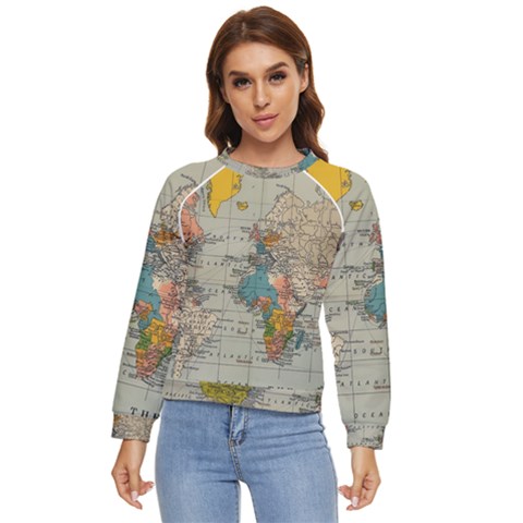 Vintage World Map Women s Long Sleeve Raglan Tee by Cowasu