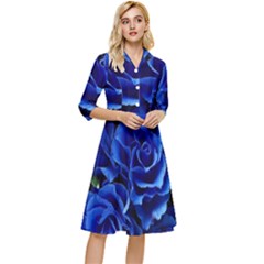 Blue Roses Flowers Plant Romance Blossom Bloom Nature Flora Petals Classy Knee Length Dress by Cowasu