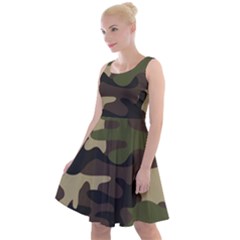 Texture Military Camouflage Repeats Seamless Army Green Hunting Knee Length Skater Dress by Cowasu