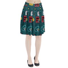 Seamless Pattern With Vehicles Building Road Pleated Skirt by Cowasu