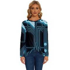 A Completely Seamless Background Design Circuitry Long Sleeve Crew Neck Pullover Top by Amaryn4rt