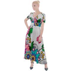 Flowers Pattern Vector Art Button Up Short Sleeve Maxi Dress by Amaryn4rt