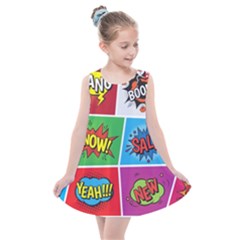 Pop Art Comic Vector Speech Cartoon Bubbles Popart Style With Humor Text Boom Bang Bubbling Expressi Kids  Summer Dress by Amaryn4rt