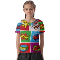 Pop Art Comic Vector Speech Cartoon Bubbles Popart Style With Humor Text Boom Bang Bubbling Expressi Kids  Frill Chiffon Blouse by Amaryn4rt