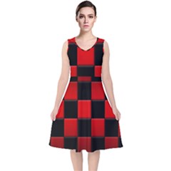 Black And Red Backgrounds- V-neck Midi Sleeveless Dress  by Amaryn4rt