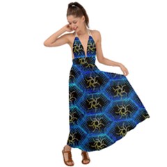 Blue Bee Hive Pattern- Backless Maxi Beach Dress by Amaryn4rt