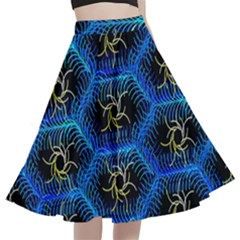 Blue Bee Hive Pattern- A-line Full Circle Midi Skirt With Pocket by Amaryn4rt