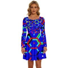 Blue Bee Hive Pattern Long Sleeve Wide Neck Velvet Dress by Amaryn4rt