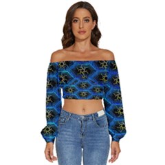 Blue Bee Hive Long Sleeve Crinkled Weave Crop Top by Amaryn4rt