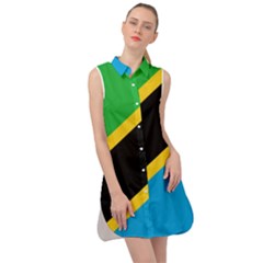 Flag Of Tanzania Sleeveless Shirt Dress by Amaryn4rt