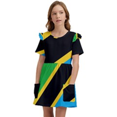 Flag Of Tanzania Kids  Frilly Sleeves Pocket Dress by Amaryn4rt