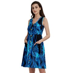 Digitally Created Blue Flames Of Fire Sleeveless Dress With Pocket by Simbadda