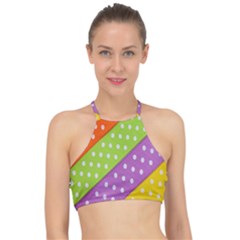 Colorful Easter Ribbon Background Racer Front Bikini Top by Simbadda