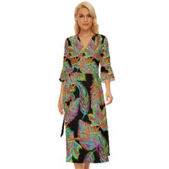 Autumn Pattern Dried Leaves Midsummer Wrap Dress by Simbadda