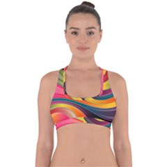 Abstract Colorful Background Wavy Cross Back Hipster Bikini Top  by Simbadda