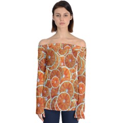 Oranges Background Texture Pattern Off Shoulder Long Sleeve Top by Simbadda