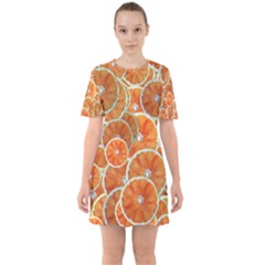 Oranges Background Texture Pattern Sixties Short Sleeve Mini Dress by Simbadda