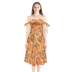 Oranges Background Texture Pattern Shoulder Tie Bardot Midi Dress by Simbadda