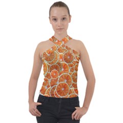 Oranges Background Texture Pattern Cross Neck Velour Top by Simbadda