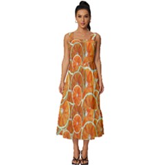 Oranges Background Texture Pattern Square Neckline Tiered Midi Dress by Simbadda