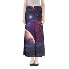 Clouds Fantasy Space Landscape Colorful Planet Full Length Maxi Skirt by Ravend