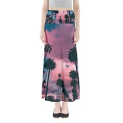 Nature Sunset Sky Clouds Palms Tropics Porous Full Length Maxi Skirt by Ravend