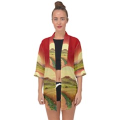 Landscape Sunset Orange Sky Pathway Art Open Front Chiffon Kimono by Ravend