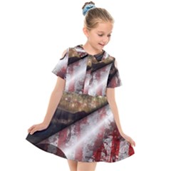 Independence Day Background Abstract Grunge American Flag Kids  Short Sleeve Shirt Dress by Ravend