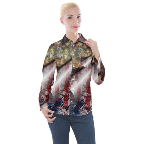 Independence Day Background Abstract Grunge American Flag Women s Long Sleeve Pocket Shirt by Ravend