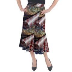 Independence Day Background Abstract Grunge American Flag Midi Mermaid Skirt by Ravend