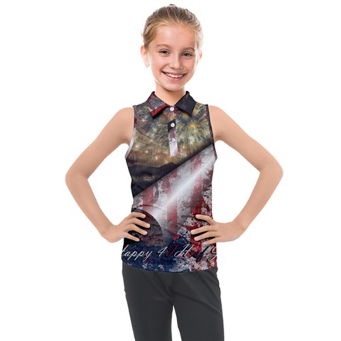 Independence Day Background Abstract Grunge American Flag Kids  Sleeveless Polo Tee by Ravend