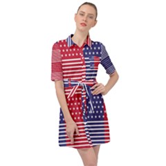 American Flag Patriot Red White Belted Shirt Dress by Celenk