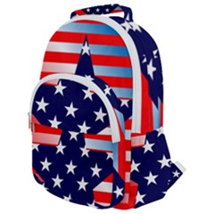 Patriotic American Usa Design Red Rounded Multi Pocket Backpack by Celenk