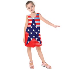 Patriotic American Usa Design Red Kids  Sleeveless Dress by Celenk