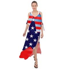 Patriotic American Usa Design Red Maxi Chiffon Cover Up Dress by Celenk