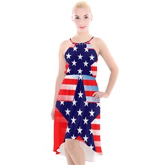 Patriotic American Usa Design Red High-low Halter Chiffon Dress  by Celenk