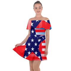 Patriotic American Usa Design Red Off Shoulder Velour Dress by Celenk