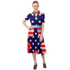 Patriotic American Usa Design Red Keyhole Neckline Chiffon Dress by Celenk