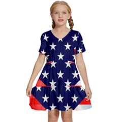 Patriotic American Usa Design Red Kids  Short Sleeve Tiered Mini Dress by Celenk