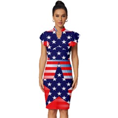 Patriotic American Usa Design Red Vintage Frill Sleeve V-neck Bodycon Dress by Celenk