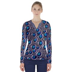 Peacock Pattern Close Up Plumage V-neck Long Sleeve Top by Celenk