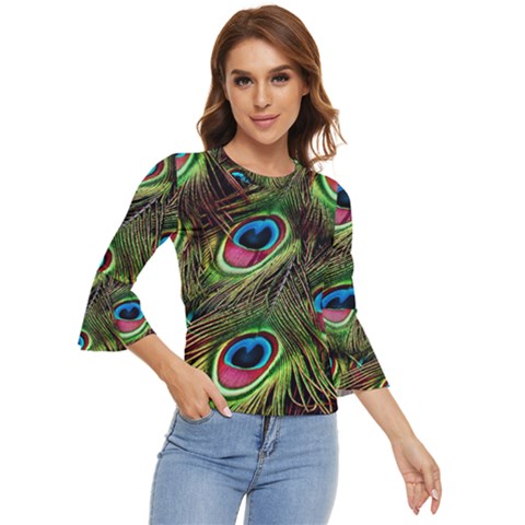 Peacock Feathers Color Plumage Bell Sleeve Top by Celenk