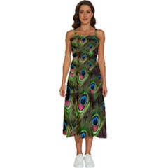 Peacock Feathers Color Plumage Sleeveless Shoulder Straps Boho Dress by Celenk