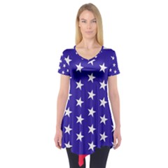 Usa Independence Day July Background Short Sleeve Tunic  by Vaneshop