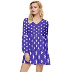 Usa Independence Day July Background Tiered Long Sleeve Mini Dress by Vaneshop