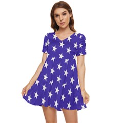 Usa Independence Day July Background Tiered Short Sleeve Babydoll Dress by Vaneshop