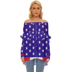 Usa Independence Day July Background Off Shoulder Chiffon Pocket Shirt by Vaneshop