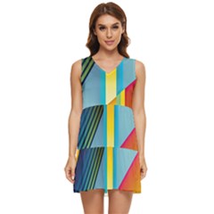 Colorful Rainbow Stripe Pattern Tiered Sleeveless Mini Dress by Vaneshop