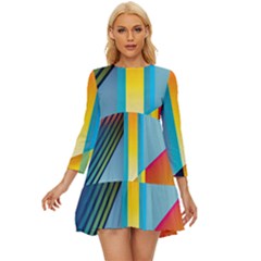 Colorful Rainbow Stripe Pattern Long Sleeve Babydoll Dress by Vaneshop